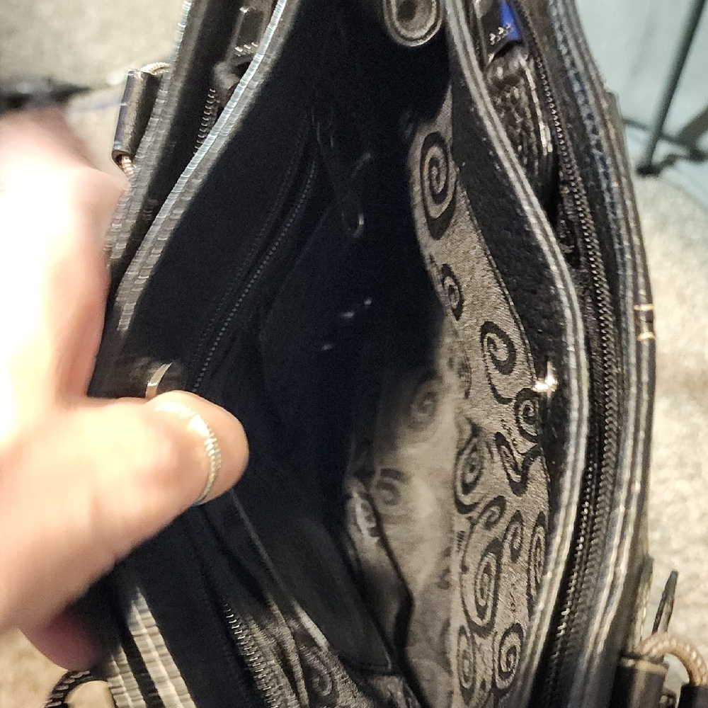 Brighton Black Leather Shoulder Bag with Heart Accent - Picture 3 of 10